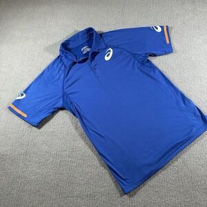 Asics Shirt Mens Size Small S Blue Polo‎ Short Sleeve Polyester